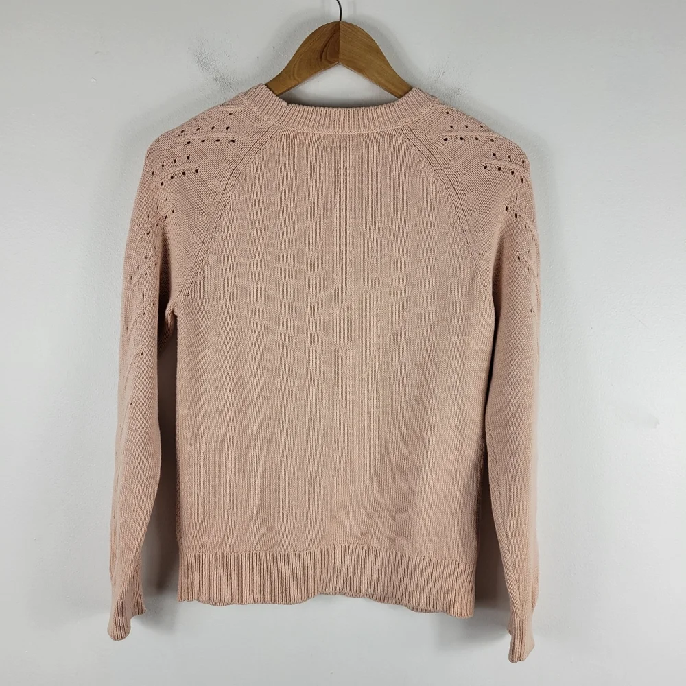 J.Crew Cotton Cable Knit Pointelle Long Sleeve Crew Neck Sweater